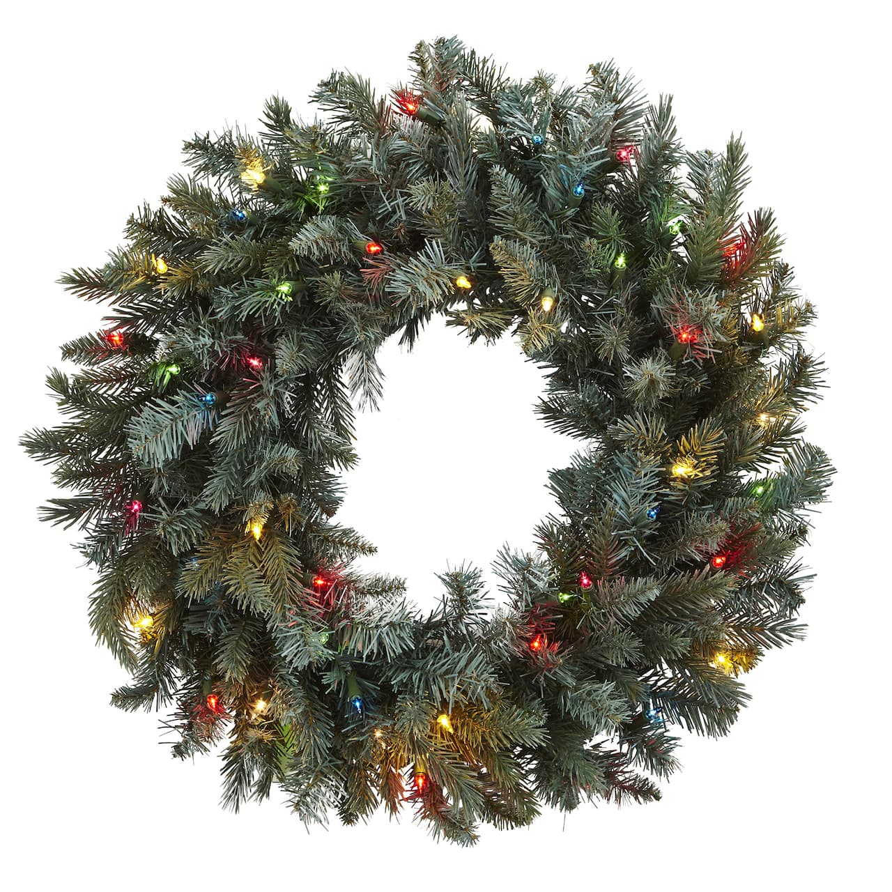 30” Pre-Lit Pine Wreath with Colored Lights